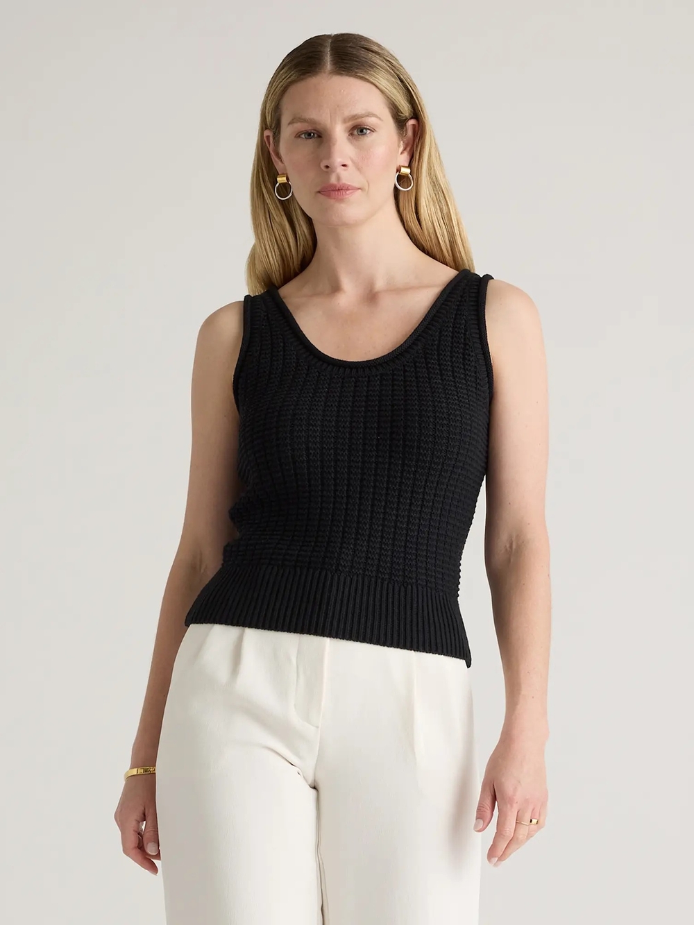 Quince 100% Organic Cotton Waffle Cropped Sweater Tank